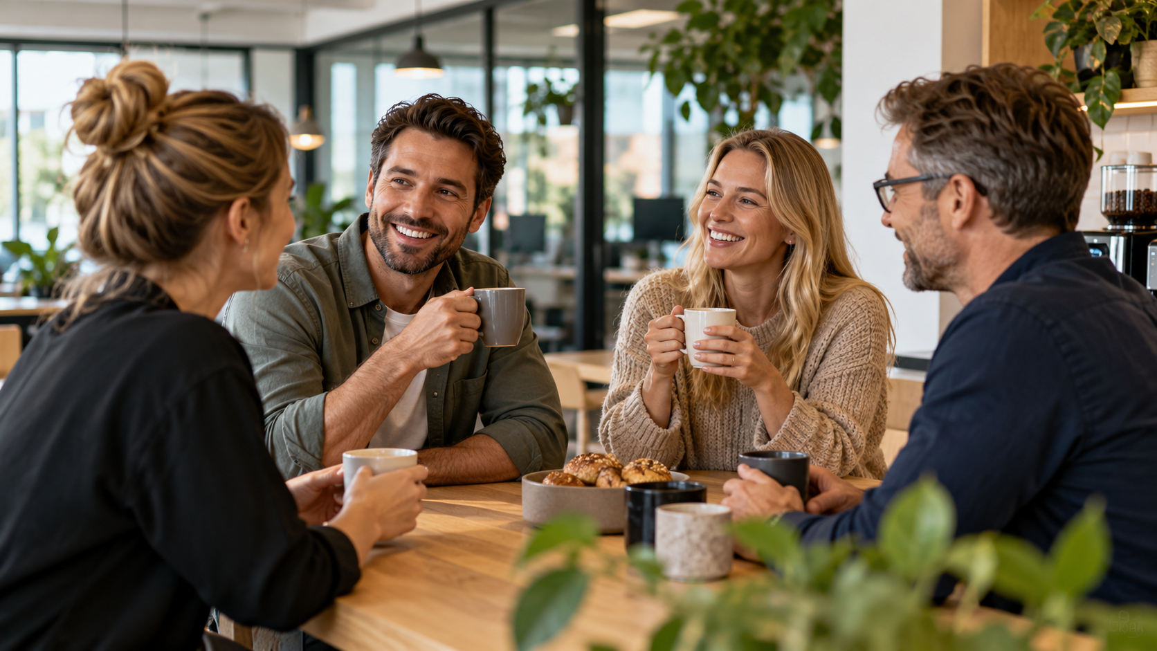 Kollegaer samlet til en hyggelig kaffepause