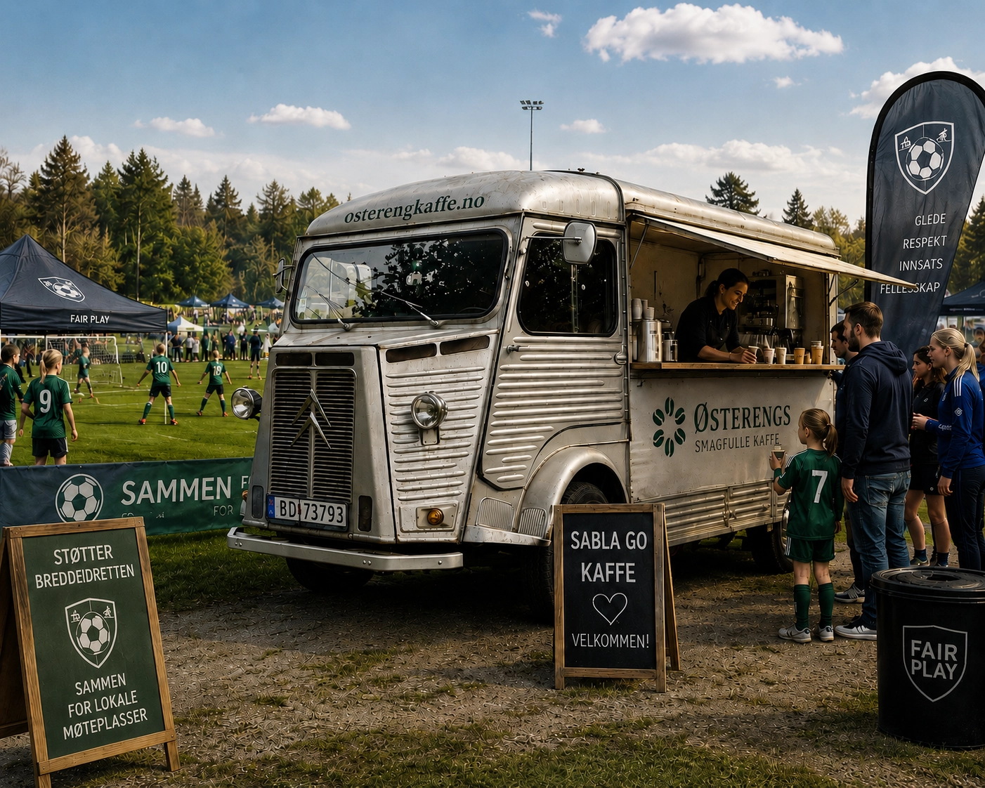 Illustrasjon av Østereng kaffebil på idrettsarrangement